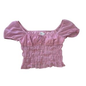 Princess Polly Pink Shirred Puff-Sleeve Crop Top 🎀